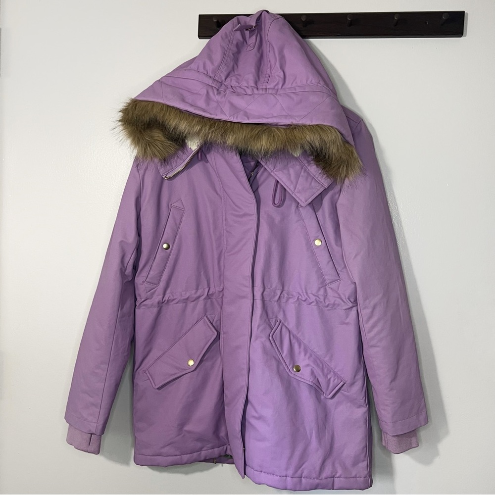 J. Crew Perfect Winter Parka in Violet Purple Sz Large - Picture 7 of 8